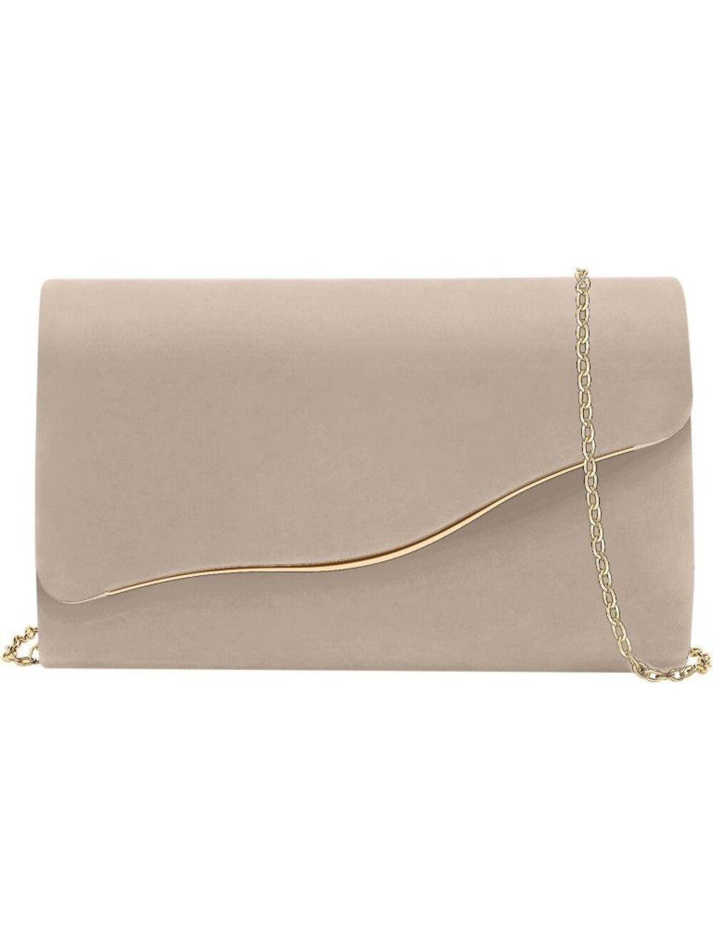 Women's Nude Faux Suede Clutch Purse Evening Bag Prom Detachable Chain